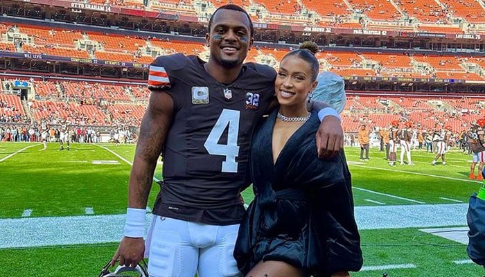 Cleveland Browns quarterback Deshaun Watson poses with girlfriend Jilly Anais after winning against the Arizona Cardinals during the second quarter at Cleveland Browns Stadium in Cleveland, Ohio, US on November 5, 2023. — Instagram/@jillyanais