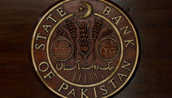 The logo of the State Bank of Pakistan (SBP) is pictured on a reception desk at the head office in Karachi, Pakistan July 16, 2019. — Reuters