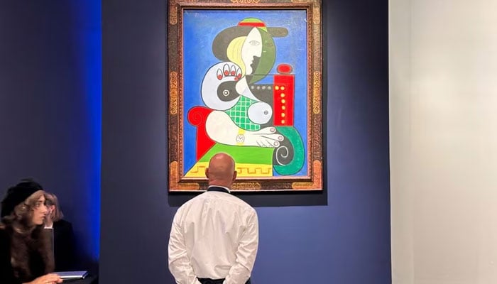 Pablo Picassos 1932 painting Femme a la Montre is displayed at an auction at Sothebys, in New York City, US, November 8, 2023.—Reuters