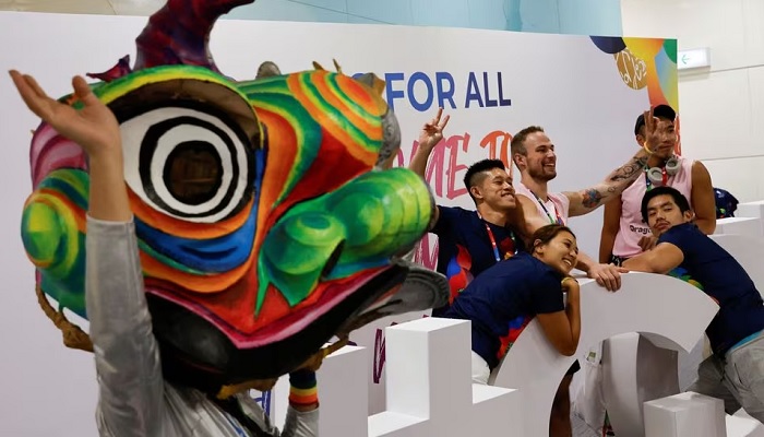 Participants pose for photos after the opening ceremony of Gay Games in Hong Kong, China November 4, 2023.— Reuters