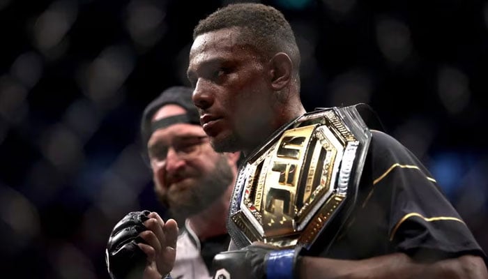 Jamahal Hill celebrates with the belt after winning his UFC 283 fight against Glover Teixeira in Jeunesse Arena, Rio de Janeiro, Brazil on January 22, 2023. — Reuters