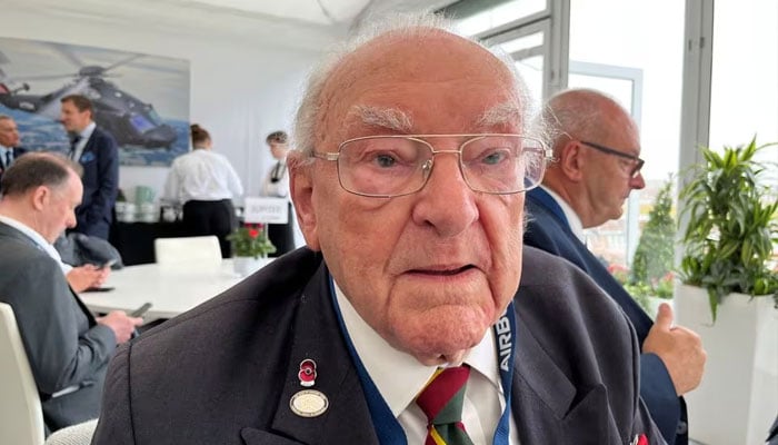 Veteran Ken Hay, 98, an ambassador for the British Normandy Memorial who reinforced Juno Beach and took part in the Battle of Normandy in 1944, is seen at the Royal International Air Tattoo, in Fairford, Britain on July 14, 2023.—Reuters