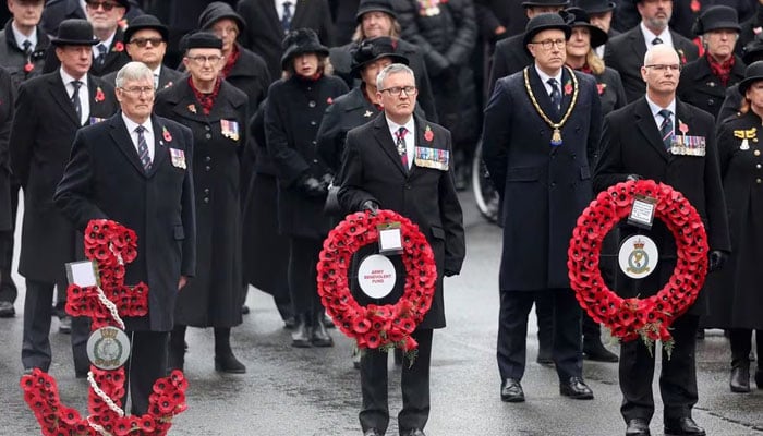 Veterans attend the National Service of Remembrance at The Cenotaph on Whitehall in London, Britian November 12, 2023. — Reuters