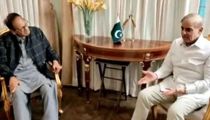 PML-Q chief Chaudhry Shujaat Hussain in a meeting with PML-Q President Shehbaz Sharif. —APP/file