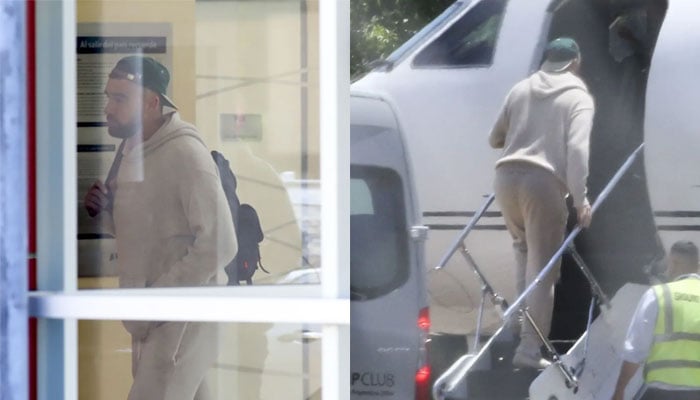 Kansas City Chiefs tight end Travis Kelce boards a private plane out of Argentina after Taylor Swift concert. — Page Six