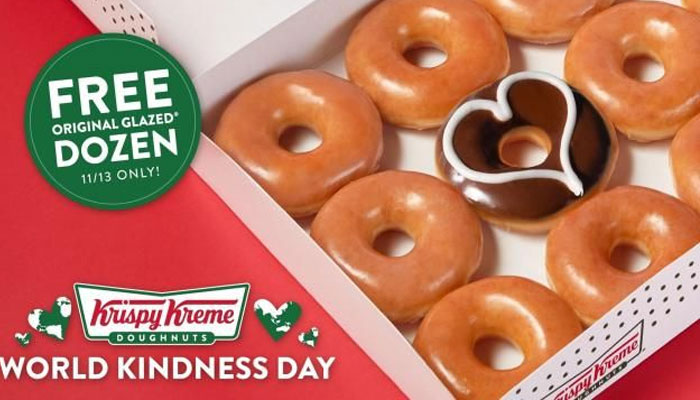 Krispy Kreme marks World Kindness Day with 500 free glazed doughnuts.— Krispy Kreme