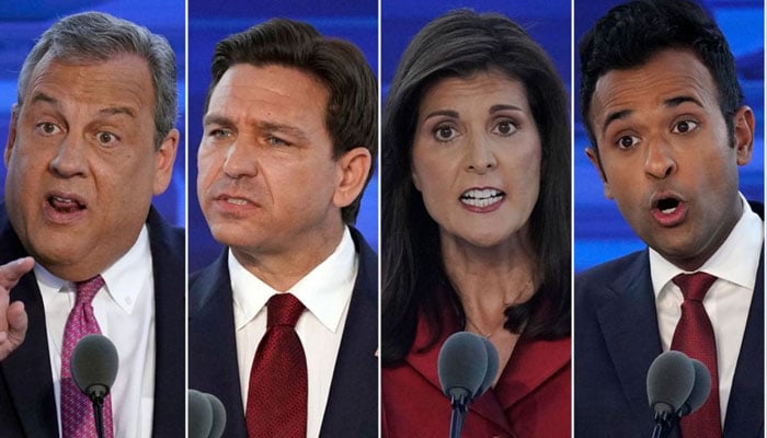 From left, Chris Christie, Ron Desantis, Nikki Haley, and Vivek Ramaswamy.—CNN