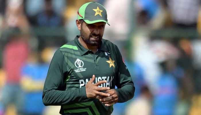 Pakistan skipper Babar Azam reacts during a match against New Zealand played at M. Chinnaswamy Stadium, Bengaluru, India on November 4, 2023. — Reuters