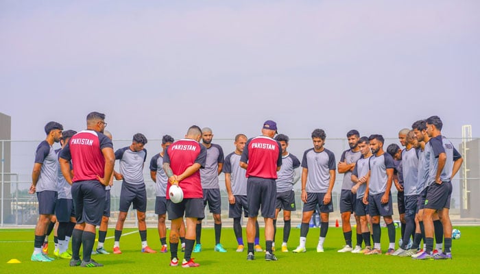 Pakistan squad during a training session with their coaches. — X/TheRealPFF