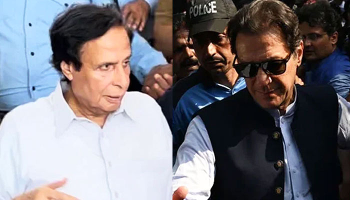 PTI President Parvez Elahi (left) and former prime minister Imran Khan. — X/@PTIofficial/AFP
