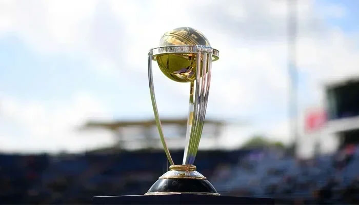The International Cricket Council (ICC) Mens ODI World Cup 2023 trophy. — ICC Cricket