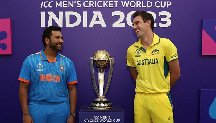 Indian skipper Rohit Sharma (left) and Australian skipper Pat Cummins. — X/@CricCrazyJohns