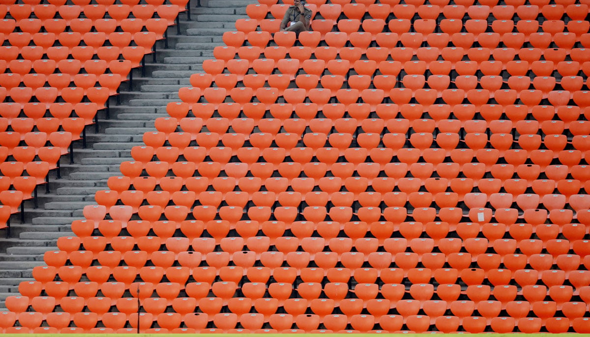 Cricket - ICC Cricket World Cup 2023 - Final - India Practice - Narendra Modi Stadium, Ahmedabad, India - November 18, 2023 A police officer is seen in the stands during practice .—Reuters