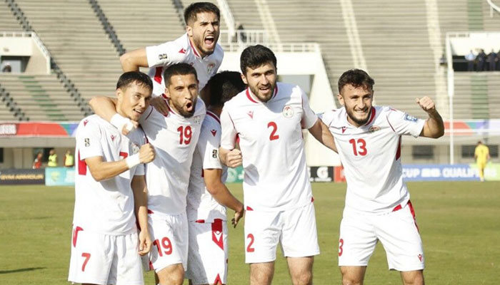 Tajikistan players celebrate during the World Cup 2023 qualifiers match against Pakistan on November 21, 2023. — website/the-afc.com