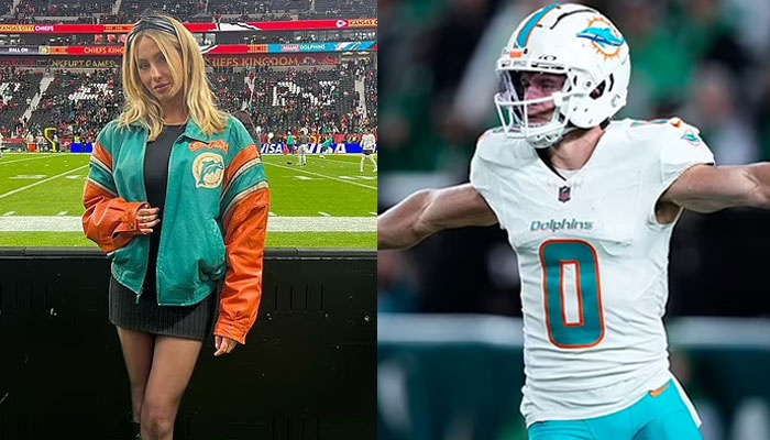 Dolphins receiver Braxton Berrios (R) and TikTok star Alix Earle (L)