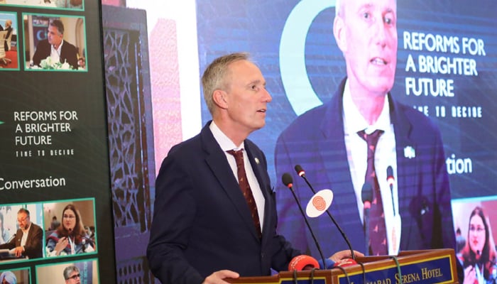 World Bank’s Regional Vice President for South Asia addressing ceremony in Islamabad on November 28, 2023. — X/MartinRaiser