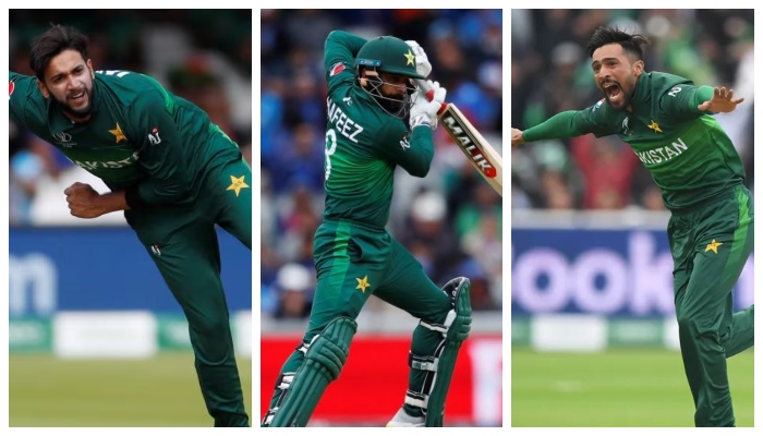 (Left to right) Imad Wasim, Mohammad Hafeez, Mohammad Amir. — AFP/Reuters