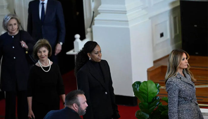 Former First Ladies including Melania Trump, Michelle Obama pay tribute at Rosalynn Carters memorial service.—AFP