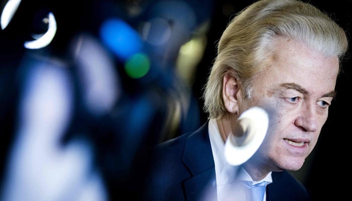 Party leader Geert Wilders (PVV) makes a statement following his meeting withCabinet formation scout Ronald Plasterk in the Hague, on November 29, 2023. Plasterk has invited all party chairmen for an interview in The Hague,—AFP