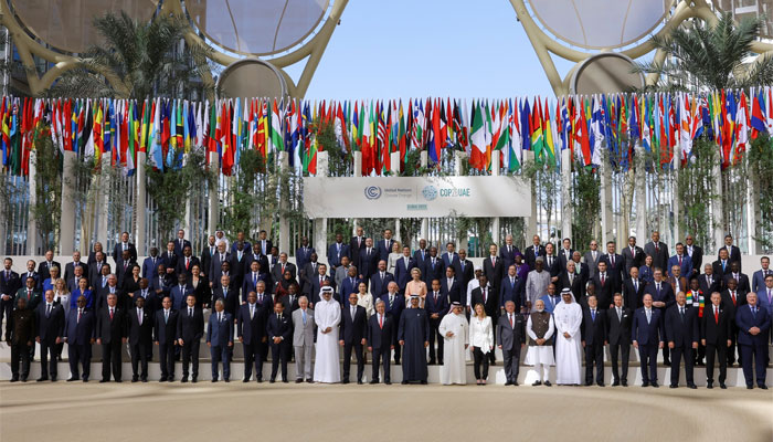 President of the United Arab Emirates Sheikh Mohamed bin Zayed Al Nahyan, Antonio Guterres, Secretary-General of the United Nations, Britains King Charles, and officials pose for a family photo during the United Nations Climate Change Conference (COP28) in Dubai, UAE, December 1, 2023. — Reuters