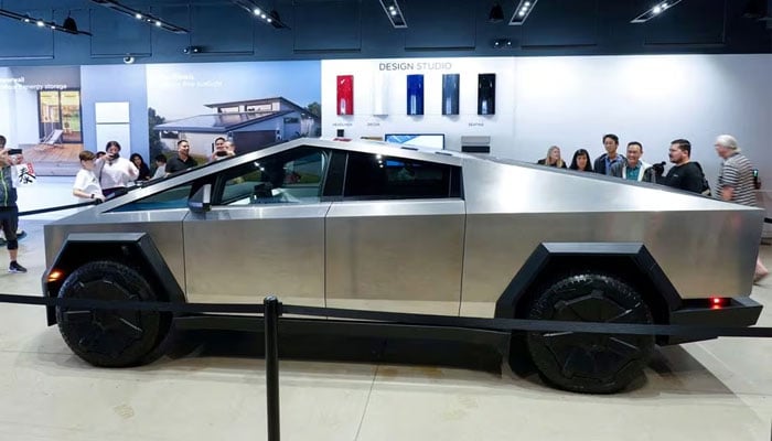 Teslas new Cybertruck is shown on display at a Tesla store in San Diego, California, US, November 20, 2023.—Reuters