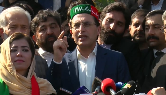PTI Chairman Gohar Khan talks to the media in Pakistan, on December 2, 2023, in this still taken from a video. — YouTube/GeoNews