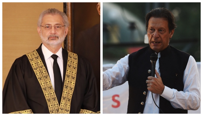 PTI supremo Imran Khan (right) and CJP Qazi Faez Isa. — AFP/SC/File