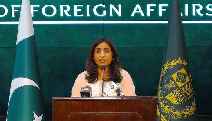 Foreign Office spokesperson Mumtaz Zahra Baloch briefing the press in Islamabad on May 18, 2023. — Screengrab/Ministry of Foreign Affairs Islamabad