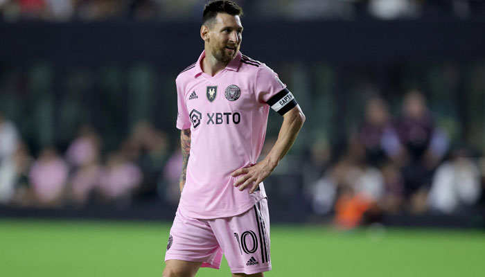 Lionel Messi of Inter Miami CF reacts against the New York City FC during the first half in the Noche d´Or friendly match at DRV PNK Stadium in Fort Lauderdale, Florida on November 10, 2023. — AFP