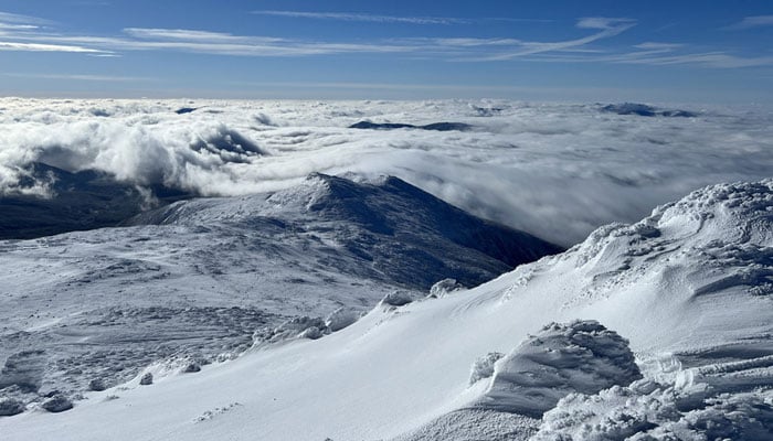 The picture released on Dec 6, 2023, shows the snow-covered Mount Washington. —Facebook/Mount Washington Observatory