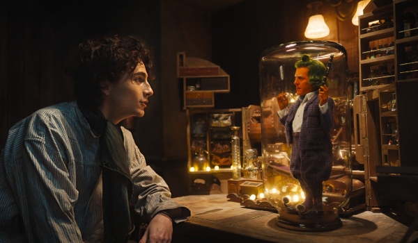 Timothée Chalamet and Hugh Grant in Wonka