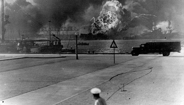 The forward magazines of the destroyer USS Shaw explode after a bombing attack by Japanese planes. US Navy/US Naval History and Heritage Command.—Reuters