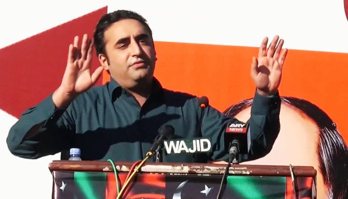Pakistan Peoples Party Chairman Bilawal Bhutto-Zardari addressing a rally in Shangla, on December 7, 2023, in this still taken from a video. — YouTube/GeoNews