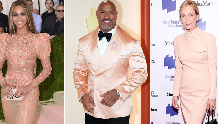 Left to right, Beyoncé at the Met Gala in 2016, Dwayne The Rock Johnson at this years Oscars ceremony and Uma Thurman at the Women Making History Awards Gala 2023.—edition.cnn