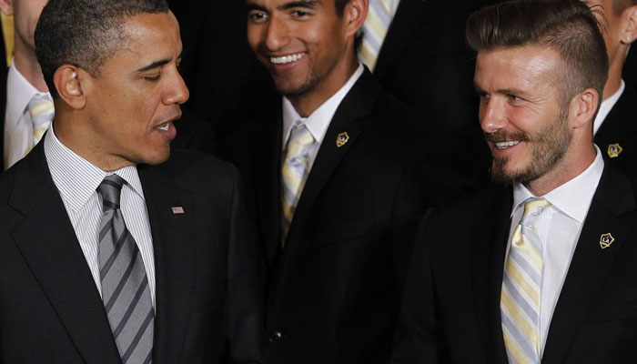 As president of the US, Former president Barack Obama meets with the Major League Soccer champions Los Angeles. — AFP