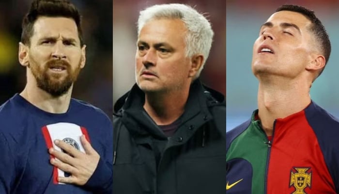 (From left) Argentine star Lionel Messi, Jose Mourinho, and Cristiano Ronaldo. — Reuters/File