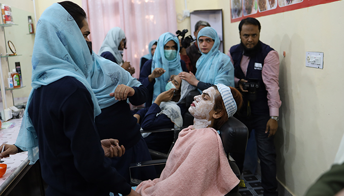 Trans persons attending a grooming class at the newly established lab on December 9, 2023. — Reporter