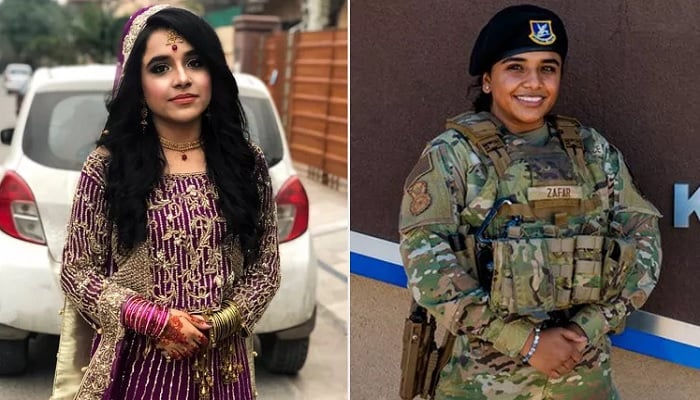 Hamna Zafar poses for her engagement photos in Lahore, Pakistan, in 2019. Zafar escaped from this arranged engagement and later joined the US Air Force in 2022 as a security forces Airman. — US Air Force courtesy photo