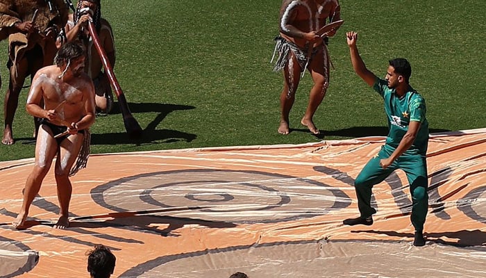 Pakistan pacer Hassan Ali dances during barefoot circle ceremony. — X/@ESPN