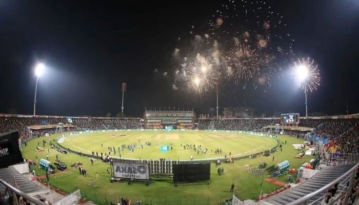 Fireworks take off at the Gaddafi Stadium after Lahore Qalandars won PSL 8. — PCB/File