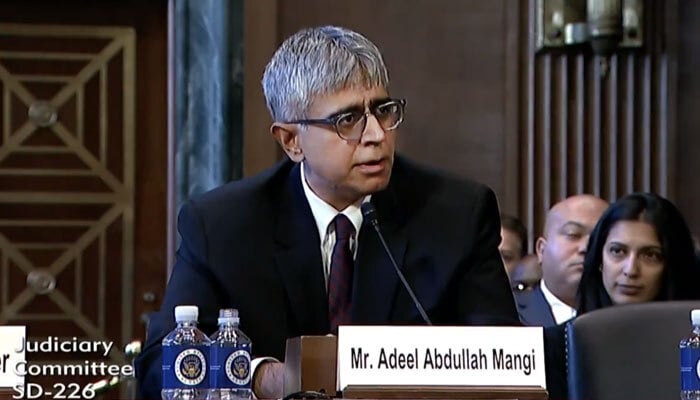 US judicial nominee, Adeel Mangi during US Senate Judiciary Committee briefing. — X/@JudiciaryDems
