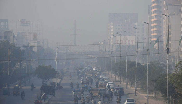 A view of the smog in the atmosphere early morning in Karachi on December 12, 2023. — Online