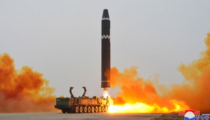 A Hwasong-15 intercontinental ballistic missile (ICBM) is launched at Pyongyang International Airport, in Pyongyang, North Korea February 18, 2023 in this photo released by North Koreas Korean Central News Agency (KCNA).—Reuters