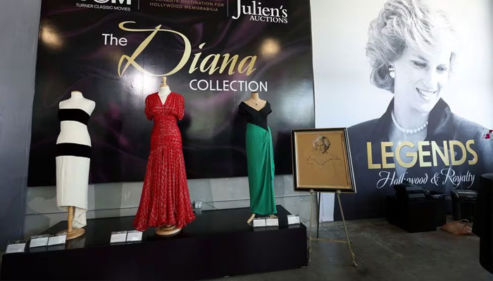Dresses that belonged to Princess Diana and a sketch study portrait are on display ahead of the auction Legends: Hollywood & Royalty at Juliens Auctions in Beverly Hills, California, US, August 28, 2023.—Reuters