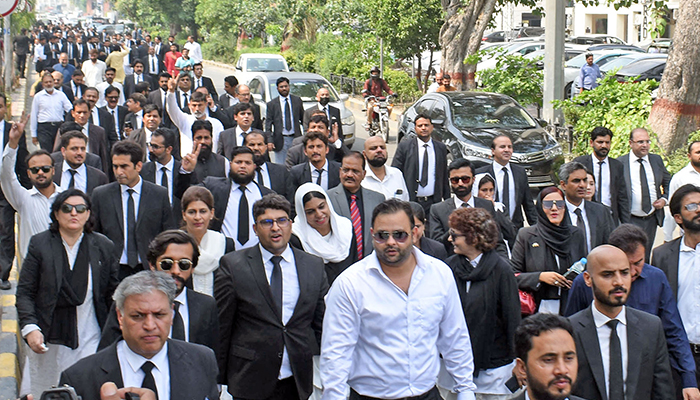 Lawyers protesting in Lahore, on September 21, 2023. — Online