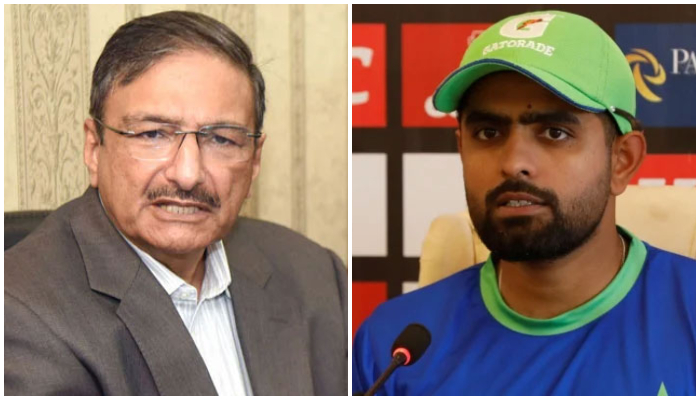 PCB Management Committee Chairman Zaka Ashraf (left) and former skipper Babar Azam. — Online/Reuters/File