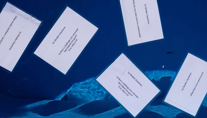 Speed dating question cards float in an ice bath in Santa Monica, California, US, December 16, 2023. —Reuters