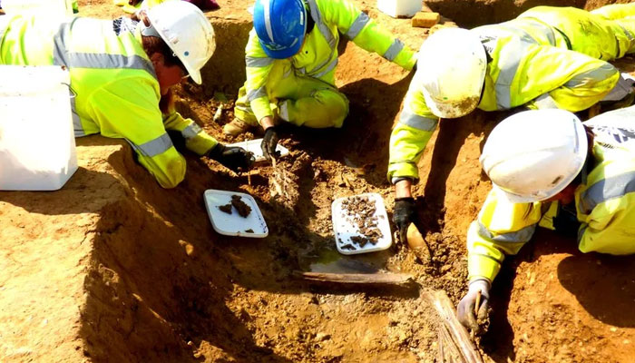 The remains were discovered as part of excavations undertaken as part of the A14 road improvement scheme between Cambridge and Huntingdon.—BBC News