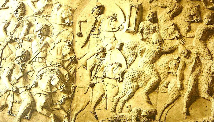 A scene depicting the defeat of the Sarmatian army by Roman forces in 175 AD.—BBC News