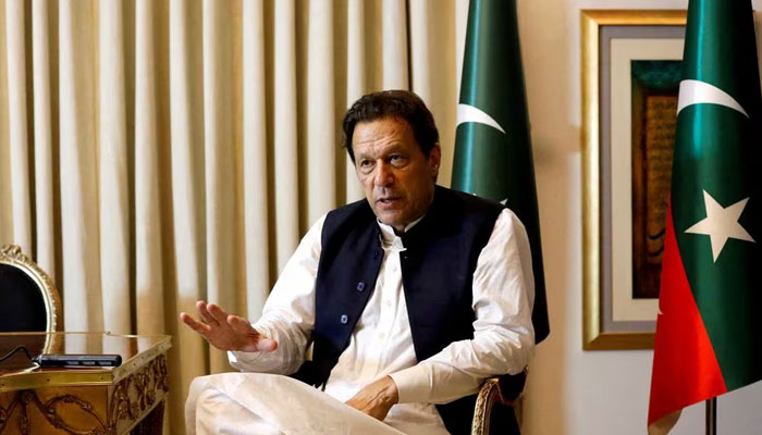 PTI founder Imran Khan speaks with Reuters during an interview, in Lahore, Pakistan March 17, 2023.